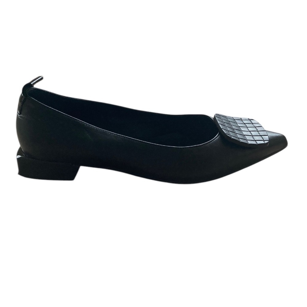 Dibia Women's Black Leather Flats Pointed Toe Architectural heel Made in Spain - Picture 2 of 12